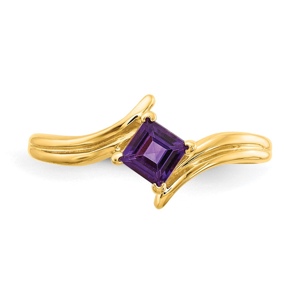 14K Gelbgold Ring mit Prinzessschliff-Amethyst, 4 mm