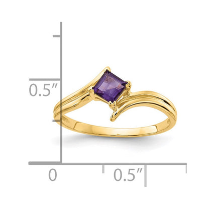 14K Gelbgold Ring mit Prinzessschliff-Amethyst, 4 mm