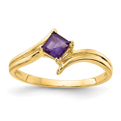 14K Gelbgold Ring mit Prinzessschliff-Amethyst, 4 mm