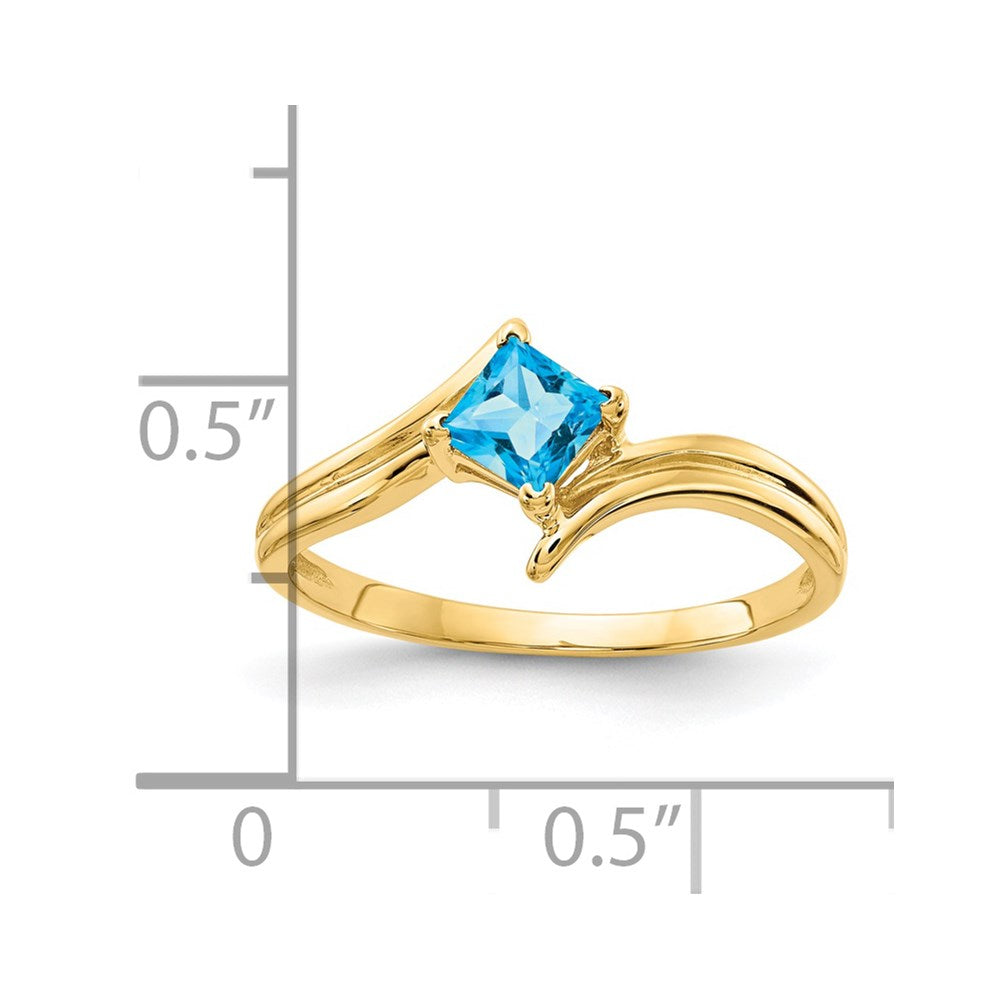 14K Gelbgold 4mm Ring mit Prinzessschliff und Blautopas