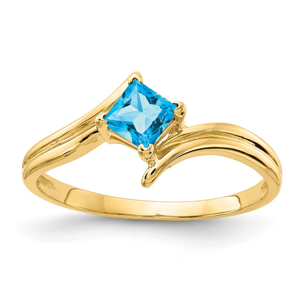 14K Gelbgold 4mm Ring mit Prinzessschliff und Blautopas