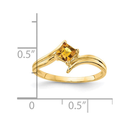 14K Gelbgold Ring mit 4-mm-Citrin im Prinzessschliff