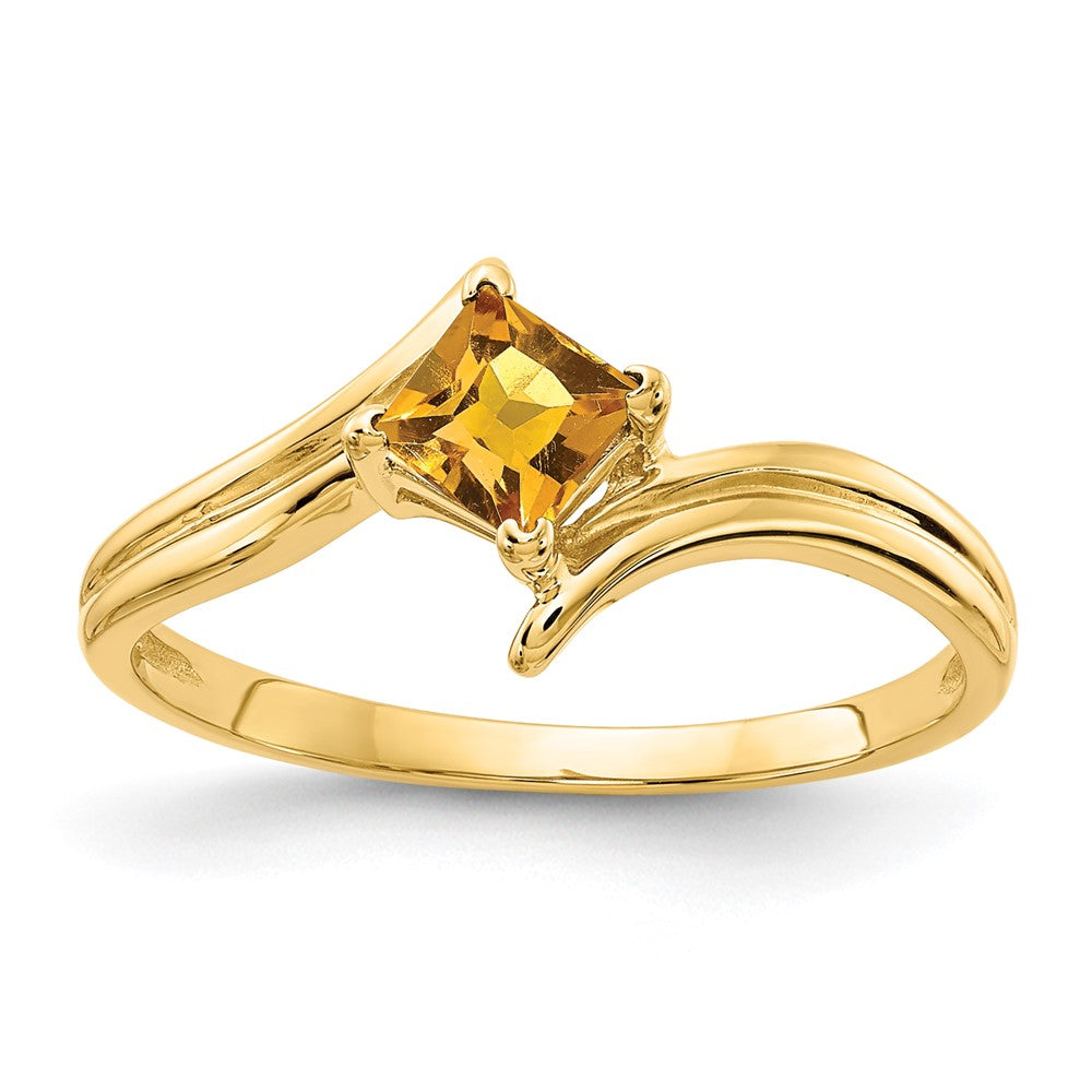 14K Gelbgold Ring mit 4-mm-Citrin im Prinzessschliff