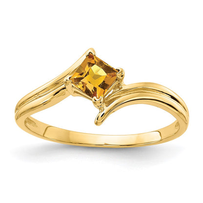 14K Gelbgold Ring mit 4-mm-Citrin im Prinzessschliff