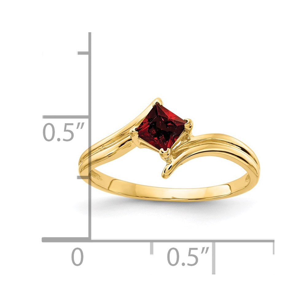14K Gelbgold Ring mit Granat im Princess-Schliff, 4 mm