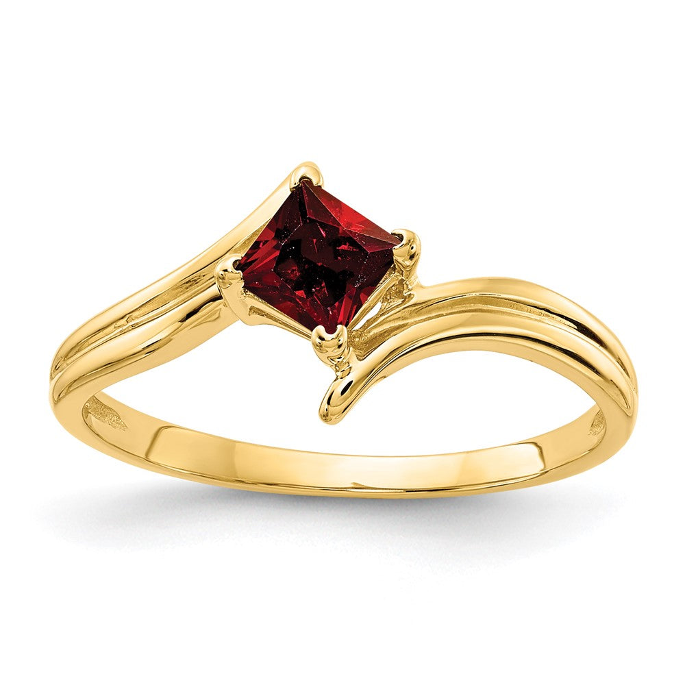 14K Gelbgold Ring mit Granat im Princess-Schliff, 4 mm