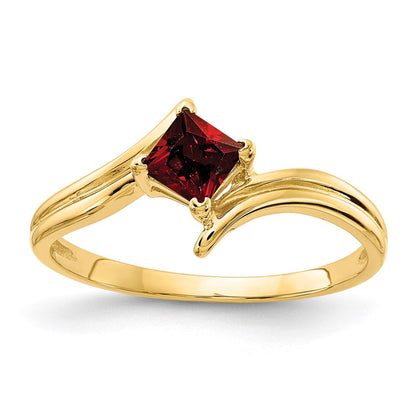 14K Gelbgold Ring mit Granat im Princess-Schliff, 4 mm