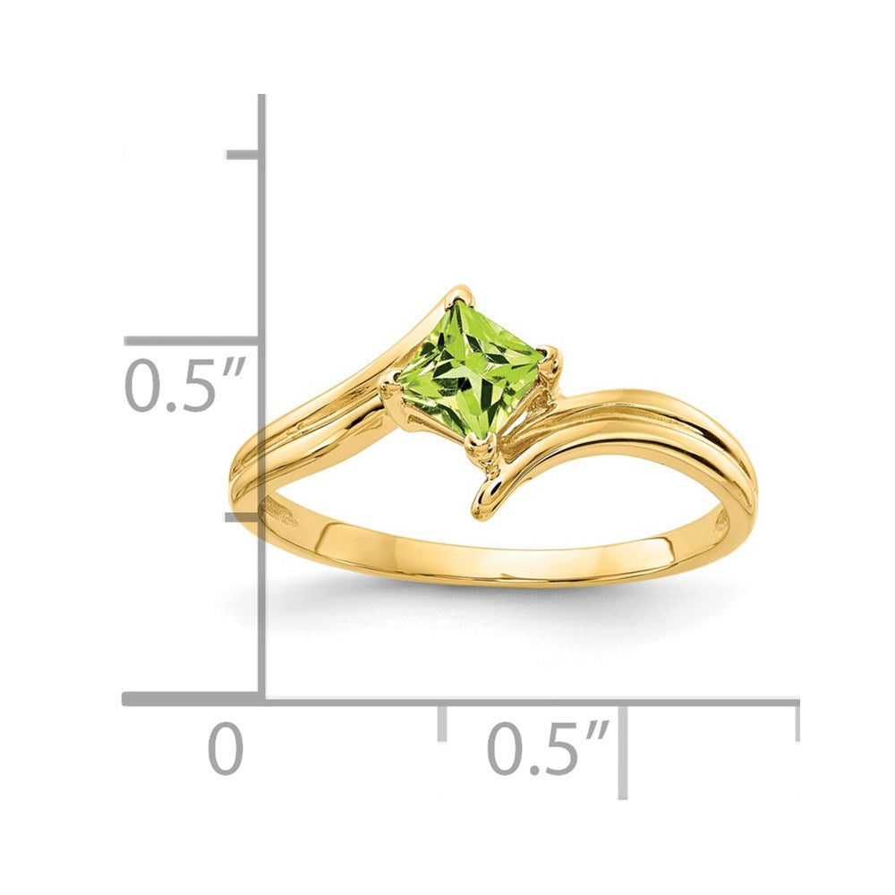 14K Gelbgold Ring mit Princess-Schliff-Peridot, 4 mm