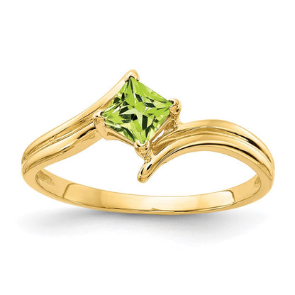 14K Gelbgold Ring mit Princess-Schliff-Peridot, 4 mm