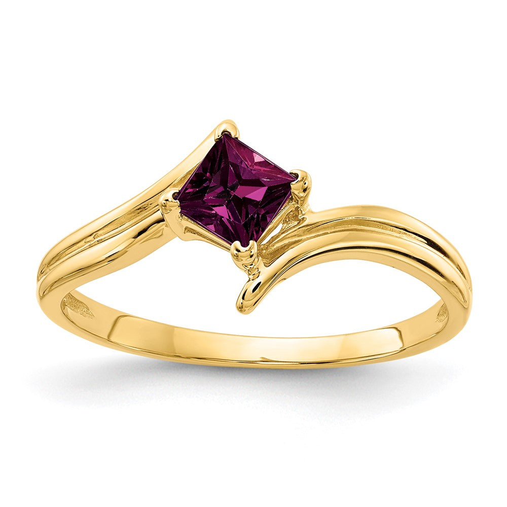 14K Gelbgold Ring mit 4mm Prinzessschliff-Rhodolith-Granat