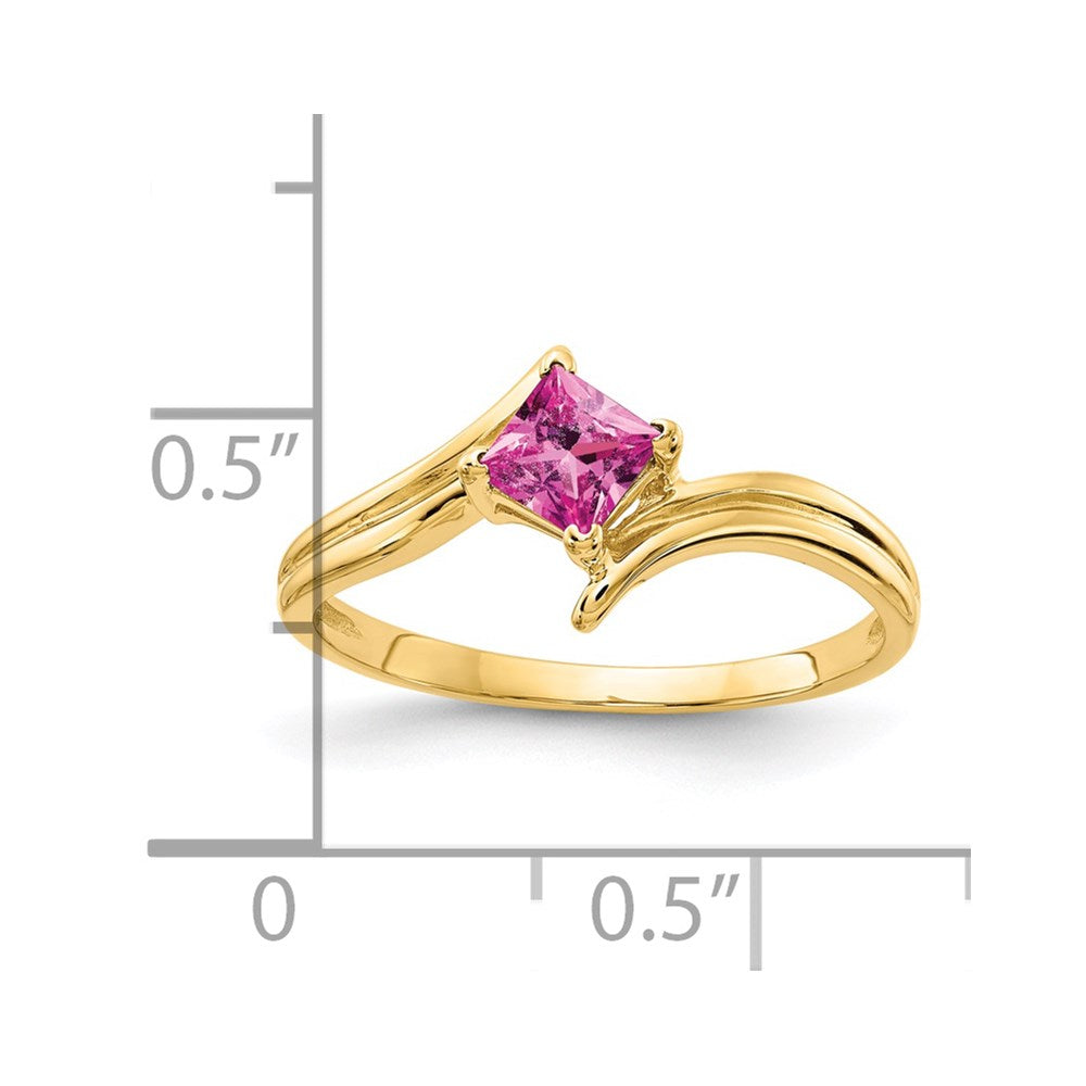14K Gelbgold Ring mit 4 mm Prinzessin-Schliff rosa Saphir