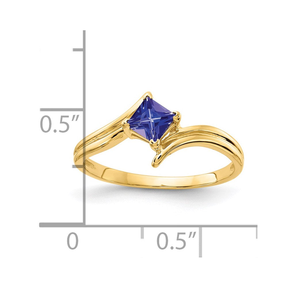 14K Gelbgold 4 mm Ring mit Prinzess-Schliff-Tansanit