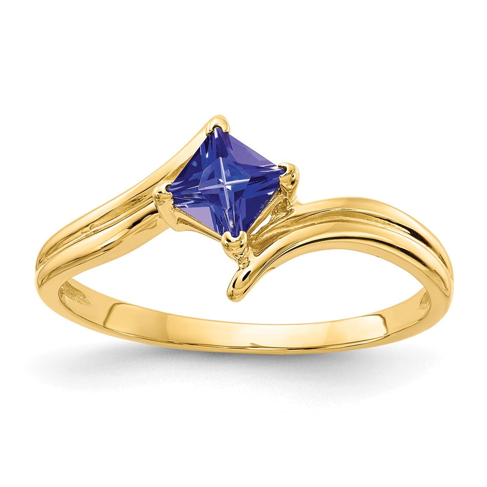 14K Gelbgold 4 mm Ring mit Prinzess-Schliff-Tansanit