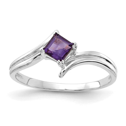 14K Weißgold 4 mm Ring mit Prinzessschliff-Amethyst