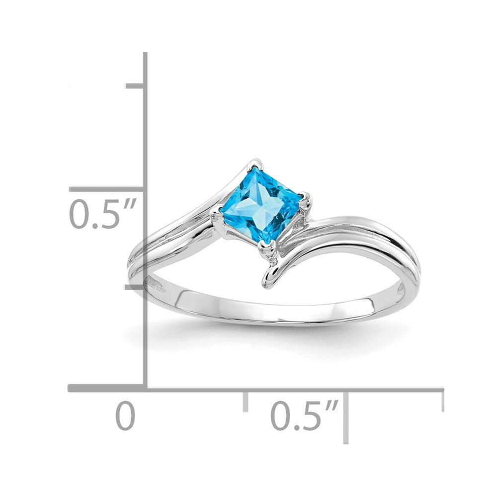 14K Weißgold 4mm Princess-Cut Blautopas-Ring