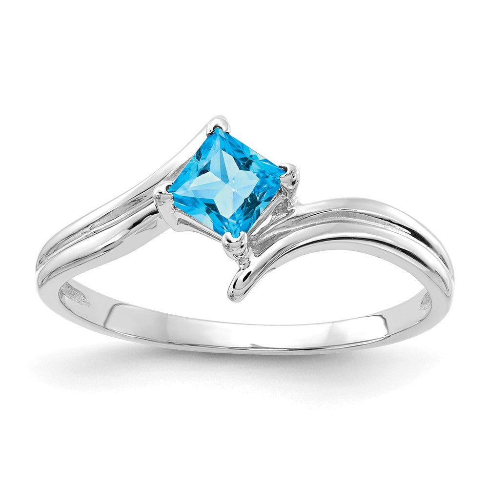 14K Weißgold 4mm Princess-Cut Blautopas-Ring