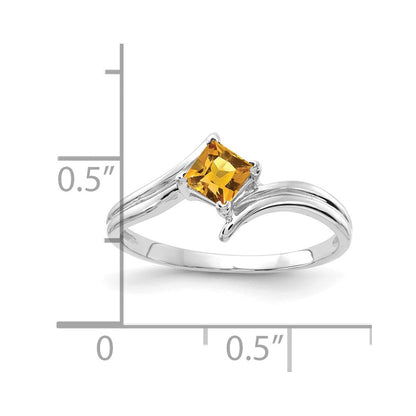 14K Weißgold Ring mit Prinzessschliff-Citrin, 4 mm