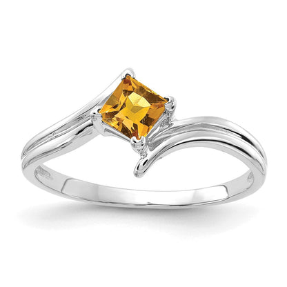 14K Weißgold Ring mit Prinzessschliff-Citrin, 4 mm
