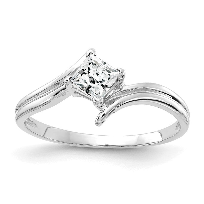 14K Weißgold 4 mm Ring mit Zirkonia im Prinzess-Schliff