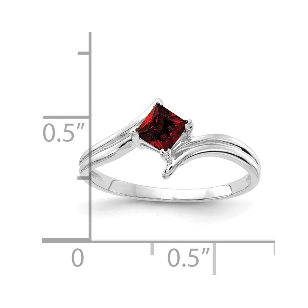 14K Weißgold Ring mit Princess-Cut-Granat, 4 mm
