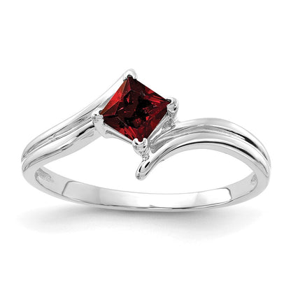 14K Weißgold Ring mit Princess-Cut-Granat, 4 mm