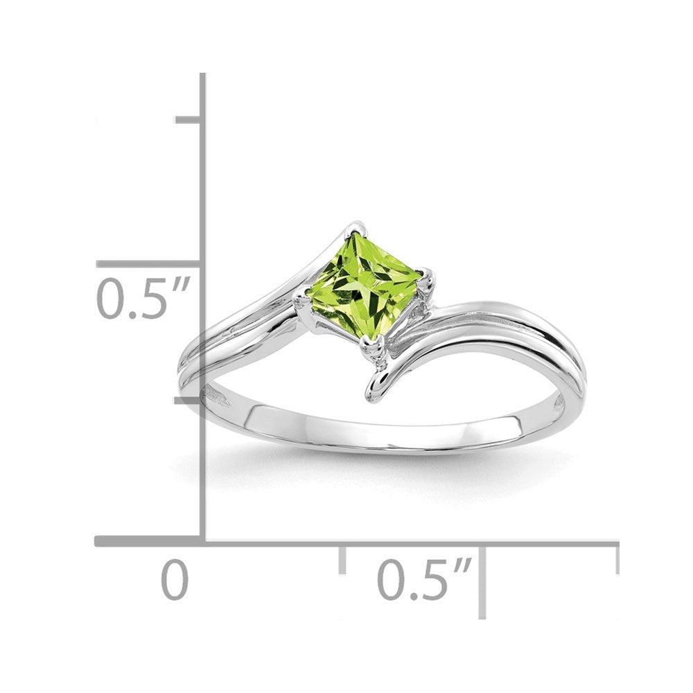 14K Weißgold Ring mit Peridot im Princess-Schliff, 4 mm