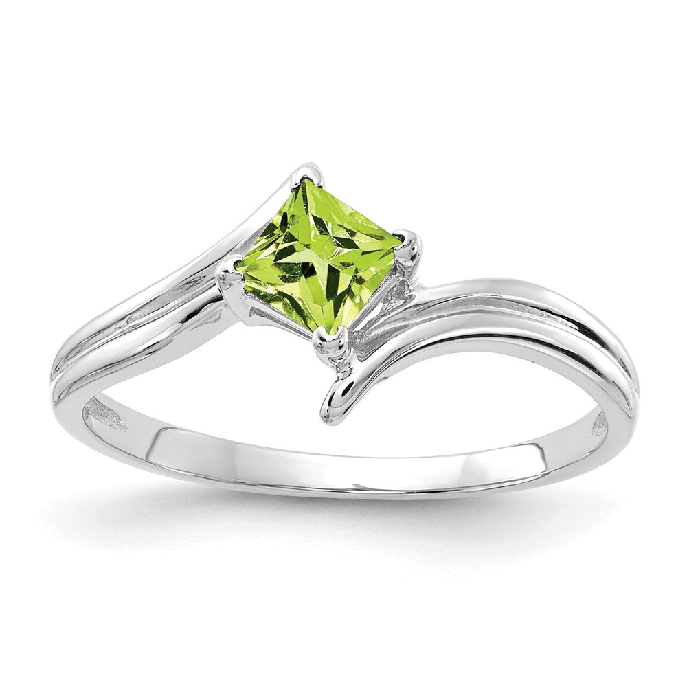 14K Weißgold Ring mit Peridot im Princess-Schliff, 4 mm
