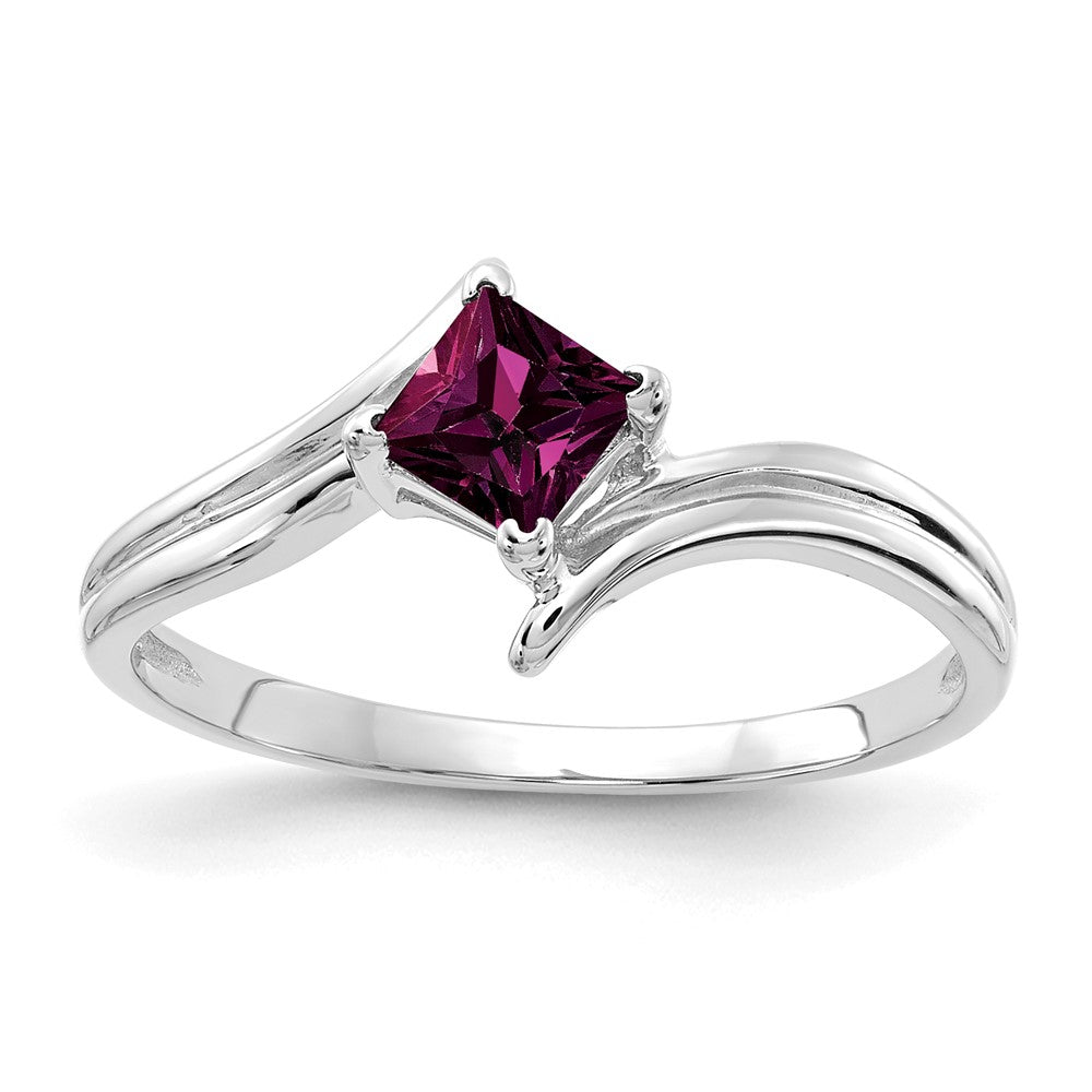 14K Weißgold Ring mit 4 mm Rhodolith-Granat im Prinzessschliff