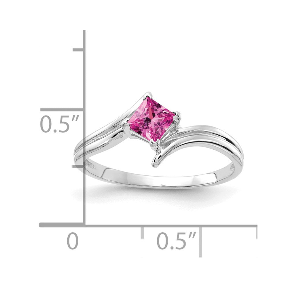 14K Weißgold 4mm Ring mit Prinzessschliff-Rosa-Saphir