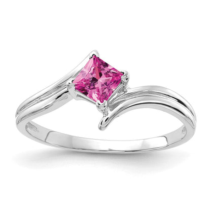 14K Weißgold 4mm Ring mit Prinzessschliff-Rosa-Saphir