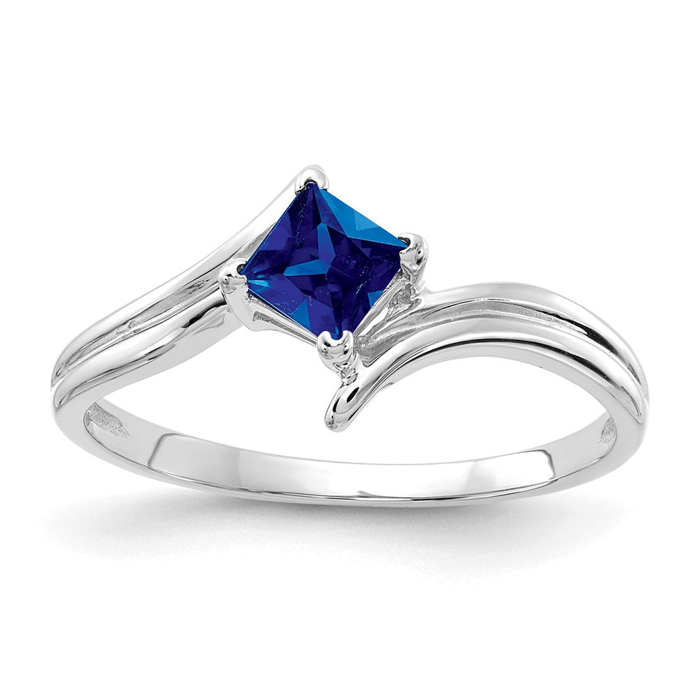 14K Weißgold Ring mit 4 mm Prinzessin-Schliff Saphir