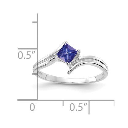 14K Weißgold Ring mit Tansanit im Princess-Schliff, 4 mm