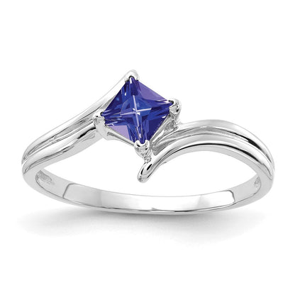 14K Weißgold Ring mit Tansanit im Princess-Schliff, 4 mm
