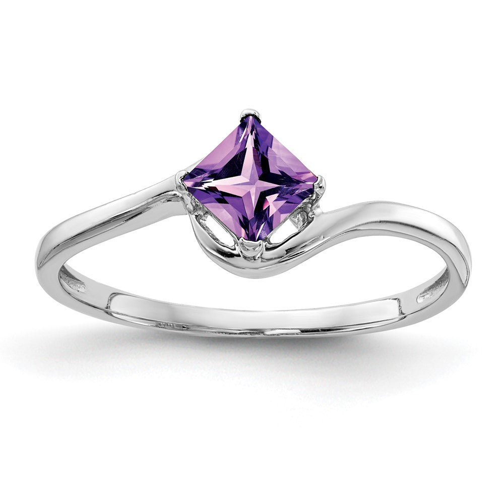 14K Weißgold 4mm Ring mit Prinzessschliff-Amethyst