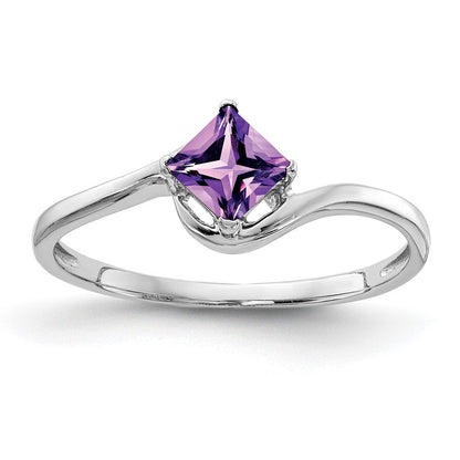 14K Weißgold 4mm Ring mit Prinzessschliff-Amethyst