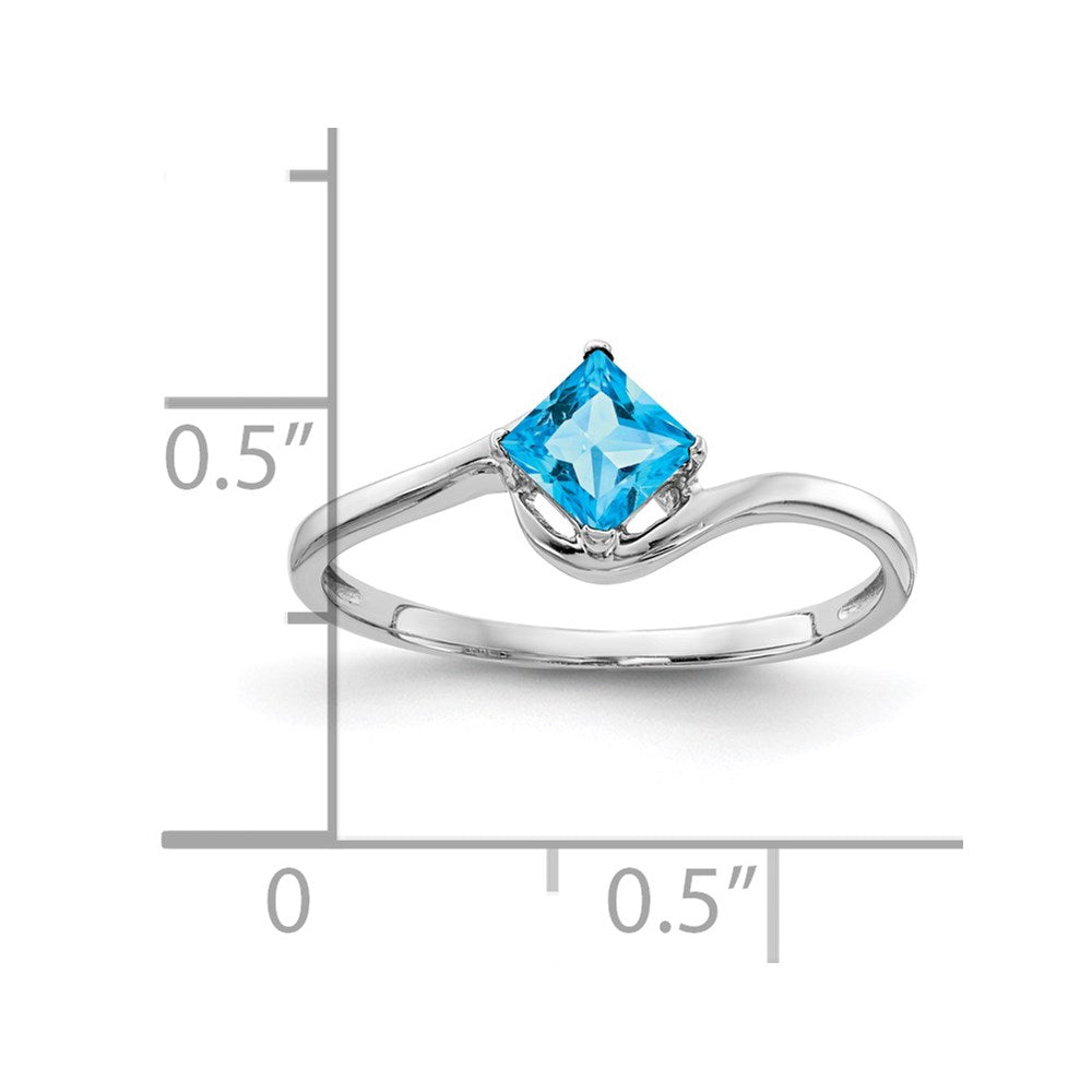 14K Weißgold 4 mm Ring mit Prinzess-Schliff Blautopas