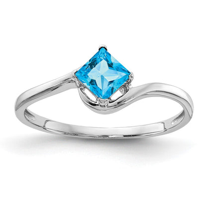 14K Weißgold 4 mm Ring mit Prinzess-Schliff Blautopas