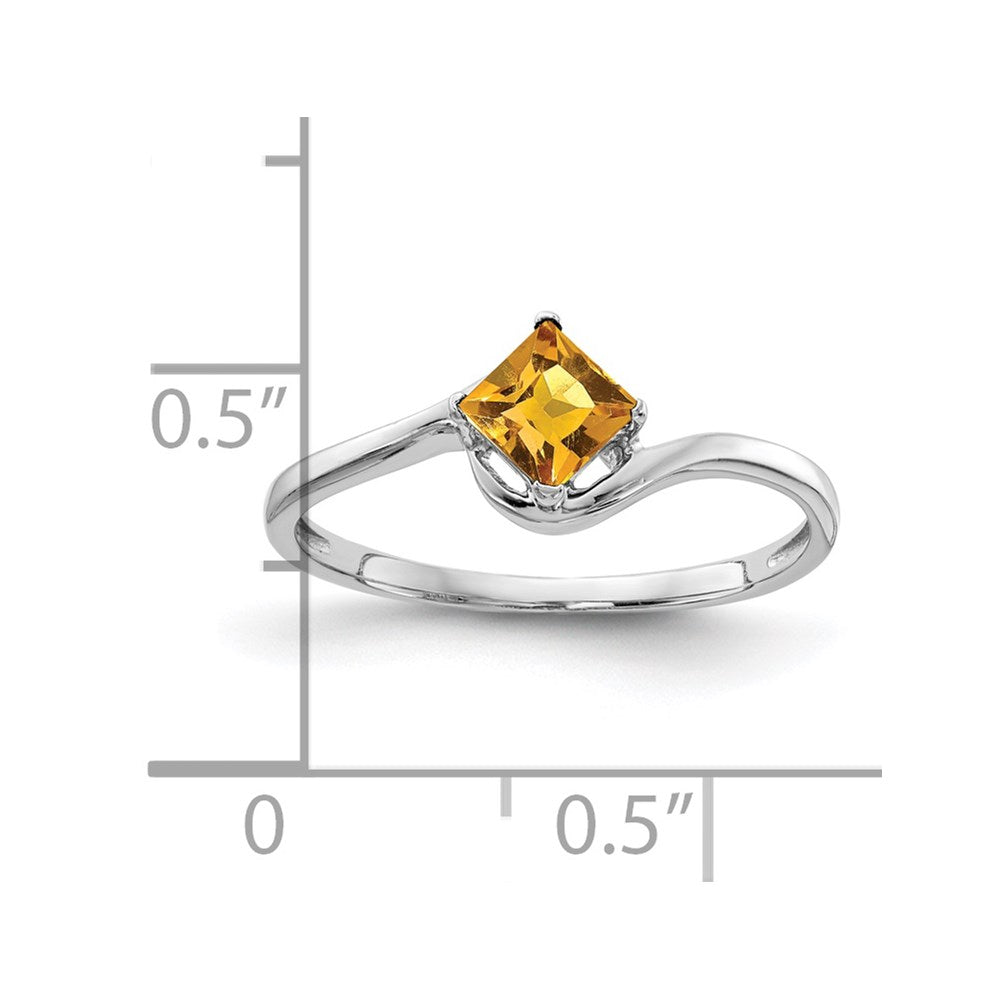 14K Weißgold 4 mm Ring mit Citrin im Princess-Schliff