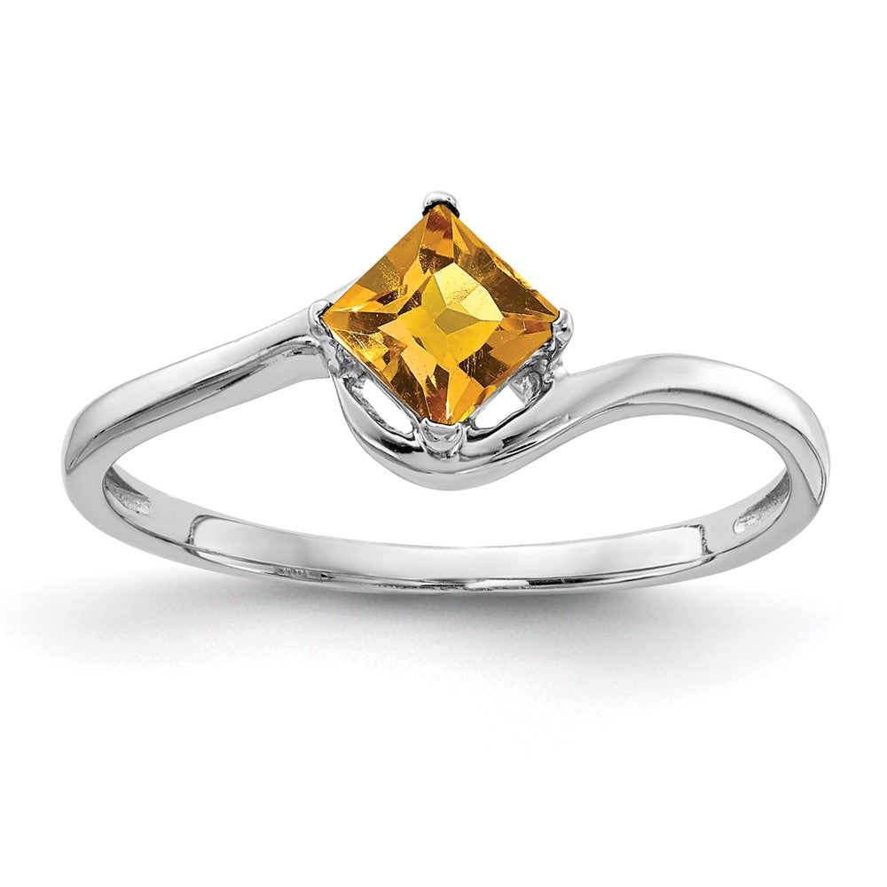 14K Weißgold 4 mm Ring mit Citrin im Princess-Schliff