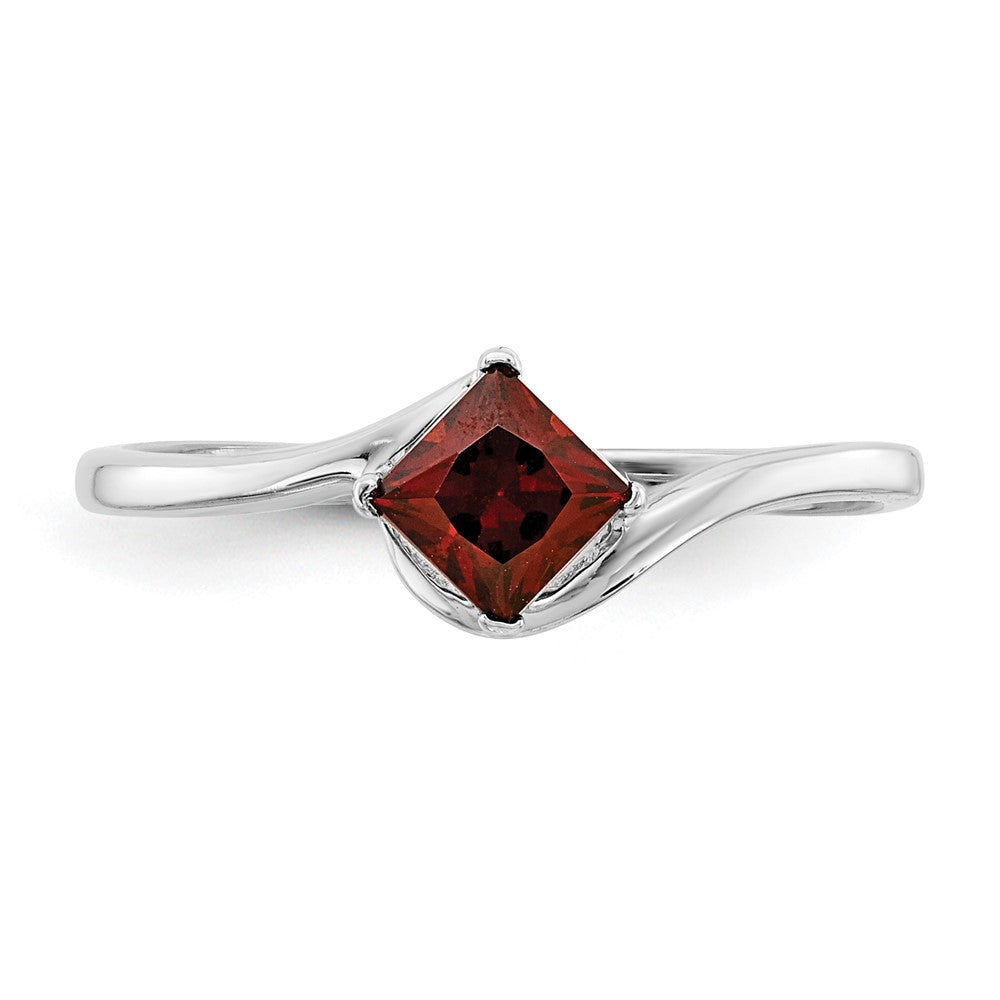 14K Weißgold 4mm Ring mit Prinzessschliff-Granat