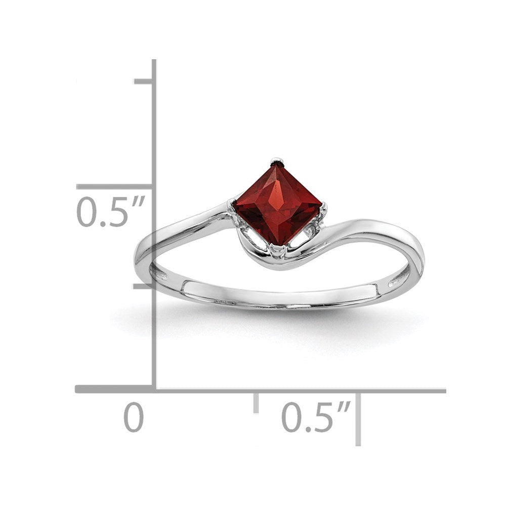 14K Weißgold 4mm Ring mit Prinzessschliff-Granat