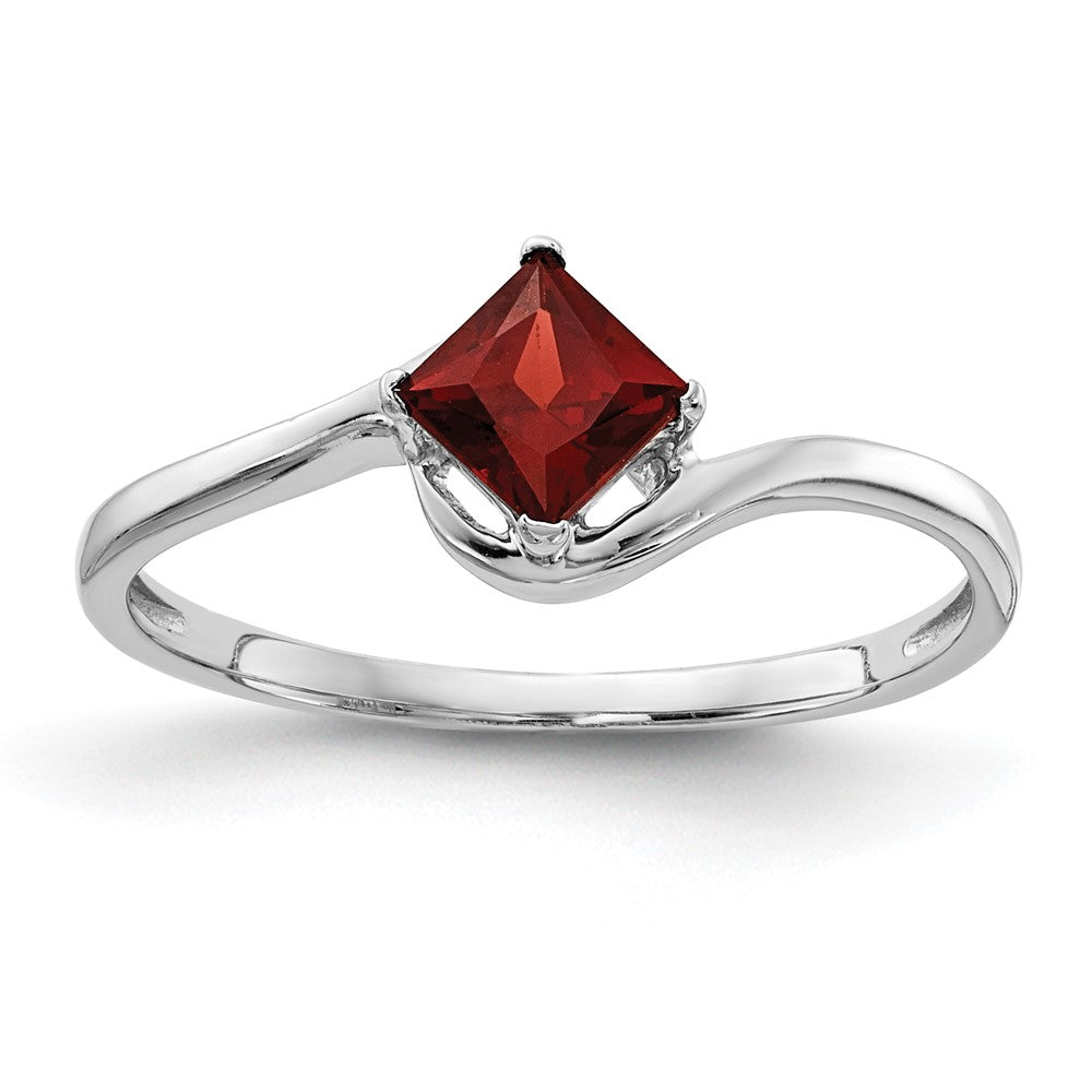 14K Weißgold 4mm Ring mit Prinzessschliff-Granat