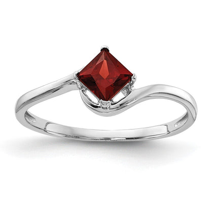 14K Weißgold 4mm Ring mit Prinzessschliff-Granat