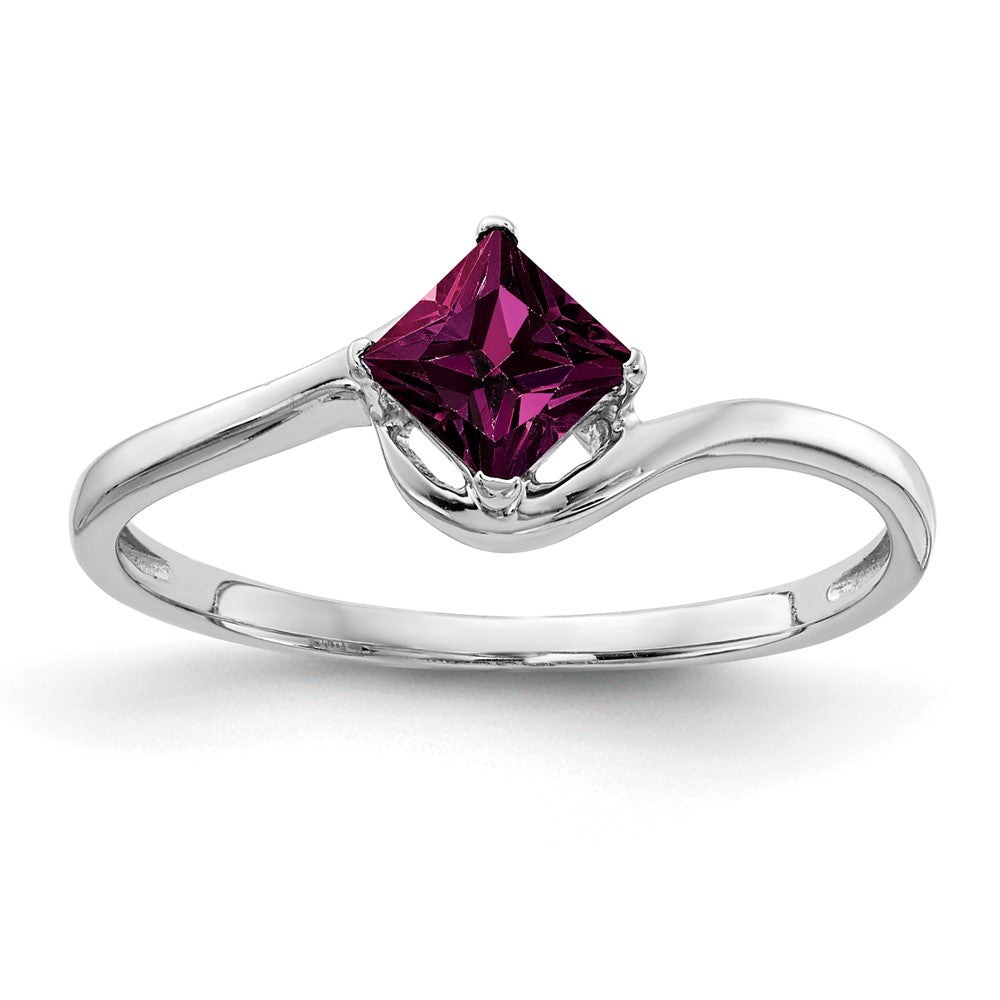 14K Weißgold 4 mm Ring mit Princess-Cut-Rhodolith-Granat