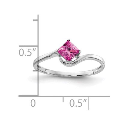 14K Weißgold 4 mm Ring mit Prinzessschliff-Rosa-Saphir