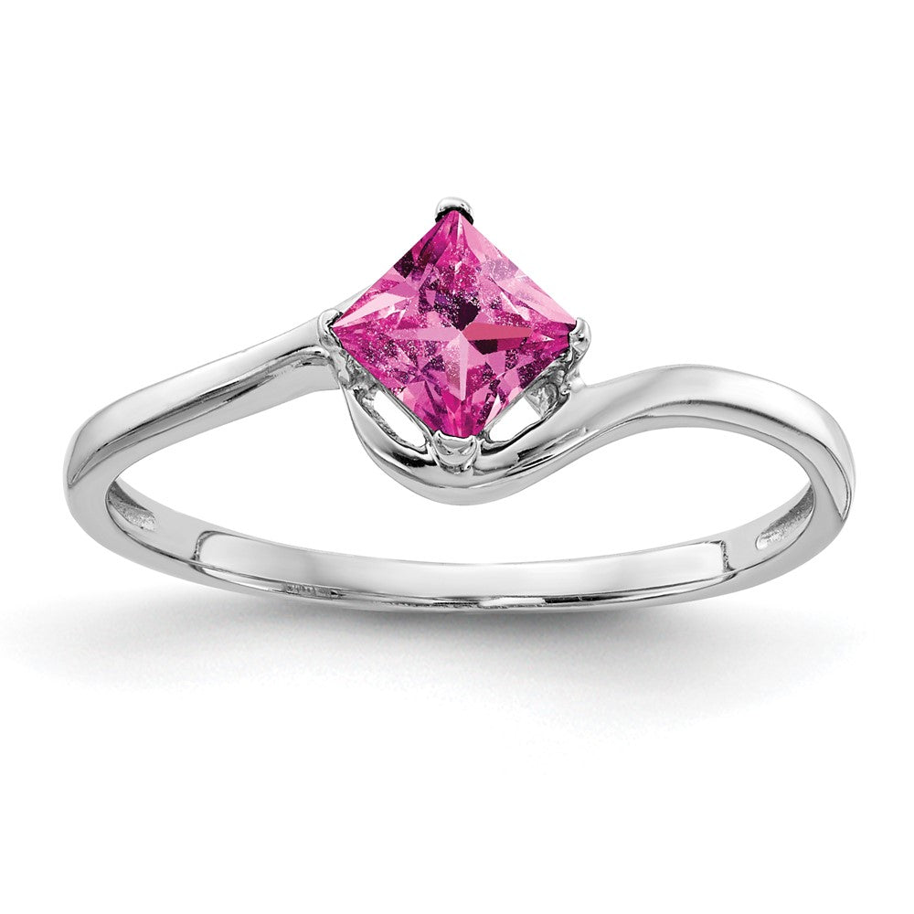 14K Weißgold 4 mm Ring mit Prinzessschliff-Rosa-Saphir