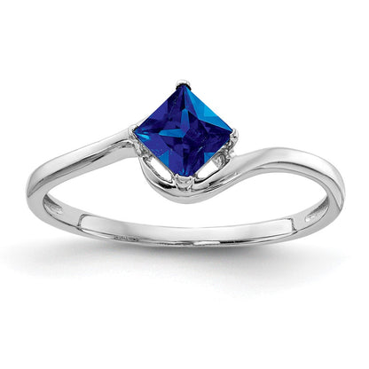 14K Weißgold Ring mit Prinzessschliff-Saphir, 4 mm