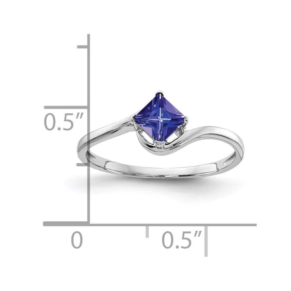 14K Weißgold Ring mit Prinzessschliff-Tansanit, 4 mm