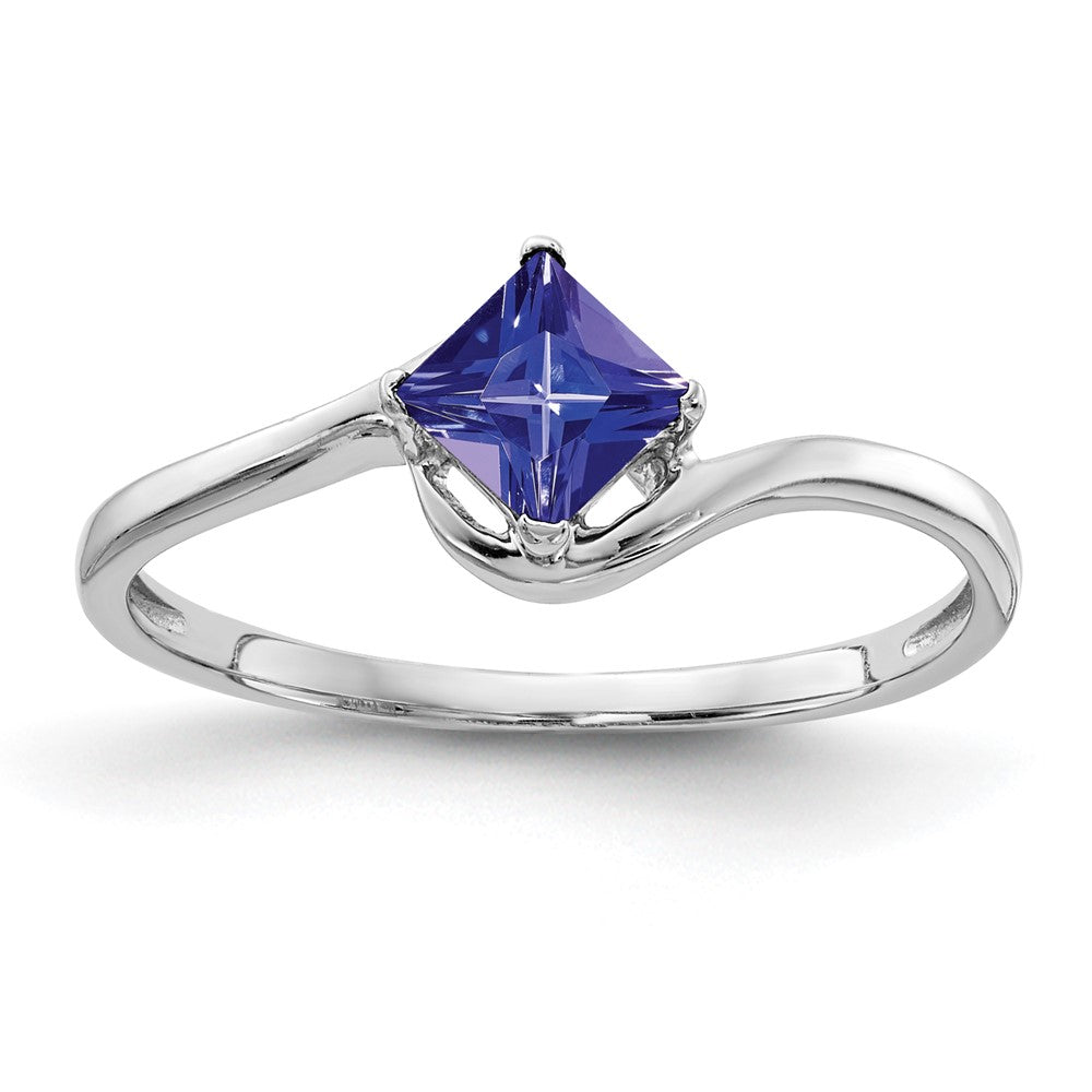 14K Weißgold Ring mit Prinzessschliff-Tansanit, 4 mm