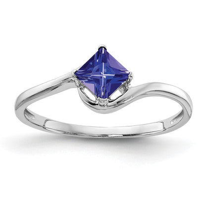 14K Weißgold Ring mit Prinzessschliff-Tansanit, 4 mm